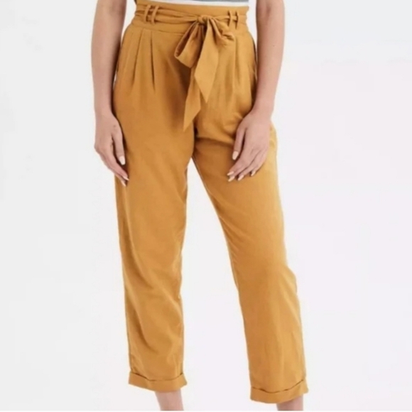 American Eagle Mustard Paperbag Waist Pants - Picture 1 of 9